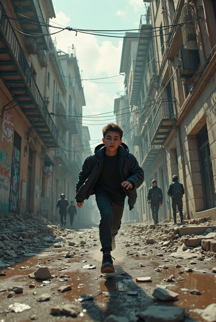 generates a city devastated by an earthquake where a 20-year-old boy is seen being chased by criminals




