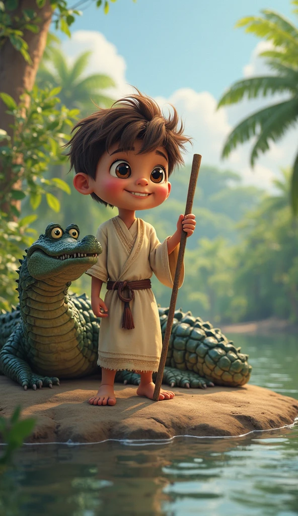 Tupiguarani indigenous child next to a snake