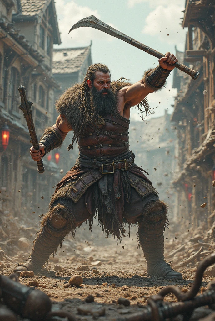 a mega realistic viking screaming with his teeth showing, with a Nordic tattoo around his eye.