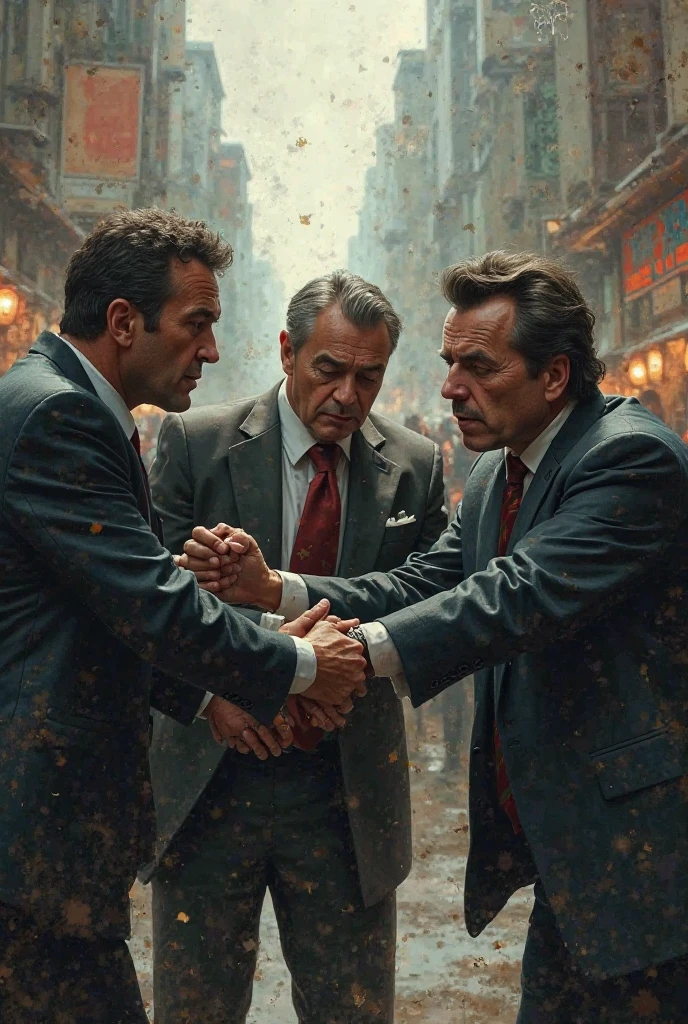 Create an image of a fight between a Blue Mafia mob and a Green Mafia mob. Nela, put fans of the green spot punching those of the Blue Mafia. in addition, from that, put behind the crowds bus
