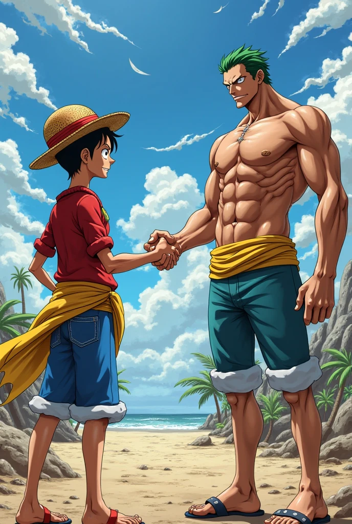 ??? Luffy meet his future self with beard, moustache and masculine body and give hand. Then his future motivate him like 'you can do it"