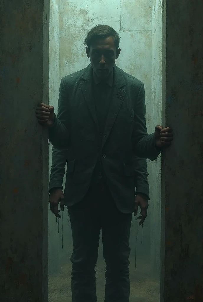 A dimly lit room, shadows dancing on the walls, as the protagonist stands before a cracked mirror. Their reflection, distorted and nightmarish, depicts a merging of flesh and nightmare. Veins writhe beneath the surface, contorting into unnerving shapes that echo the chaos within their mind. In the reflection's eyes, a haunting blend of fear and dissociation. Around the room, whispers of distorted voices intensify, mirroring the internal disarray of schizophrenia. Through this visual narrative, explore the chilling convergence of body horror and psychological turmoil, prompting contemplation on the stable diffusion between the two realms
