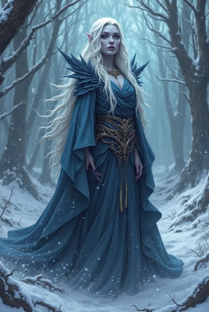 Best quality, masterpiece, meticulous detail, intricate detail, realistic, full body shot of a mystical winter lady in halloween, horror