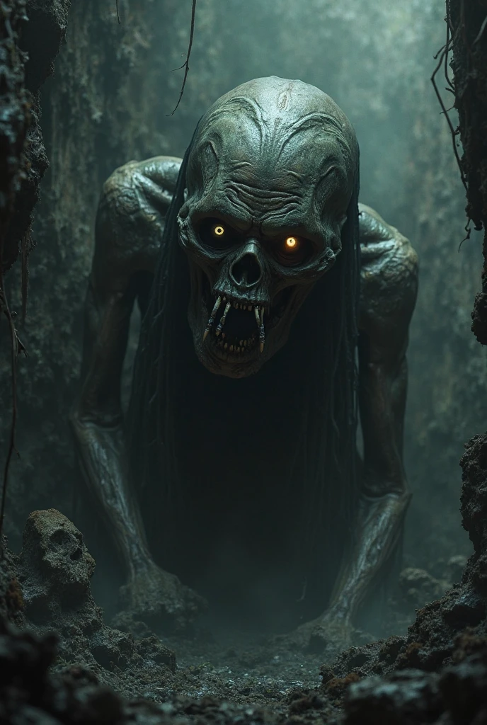 (masterpiece, best quality, RAW photo, 8k) hasselbad, portrait, (upper body shot), looking at viewer, (very old man), head to side, (grinning), bald, (red eyes), detailed textures, intricate details, decaying skin, open wounds, scars, naked:2, no clothing, muted colours, black smoke coming from body, terrifying , alleyway background, (night), depth of field, vignette, steam, fog:1.4, ooze, (SCP), horror:1.8, menacing, Japanese horror, monster, horrific, sinister, evil, creepy, unsettling, dark,