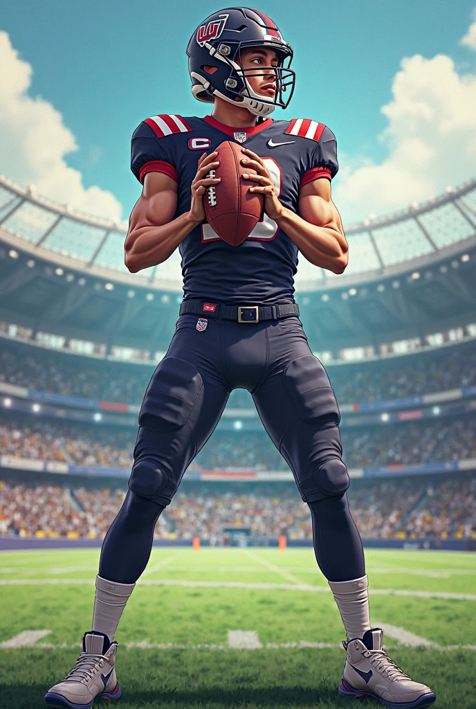 Football player lying on back, on a bench in locker room, half naked, legs are lifted up and ass is visible. Also abs and chest, he is ready to be fucked in ass. Realistic, blond, extremely muscular, sixteen years old