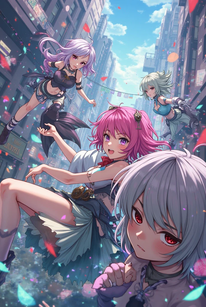 7 people 4 girls 3 boys fighter full body