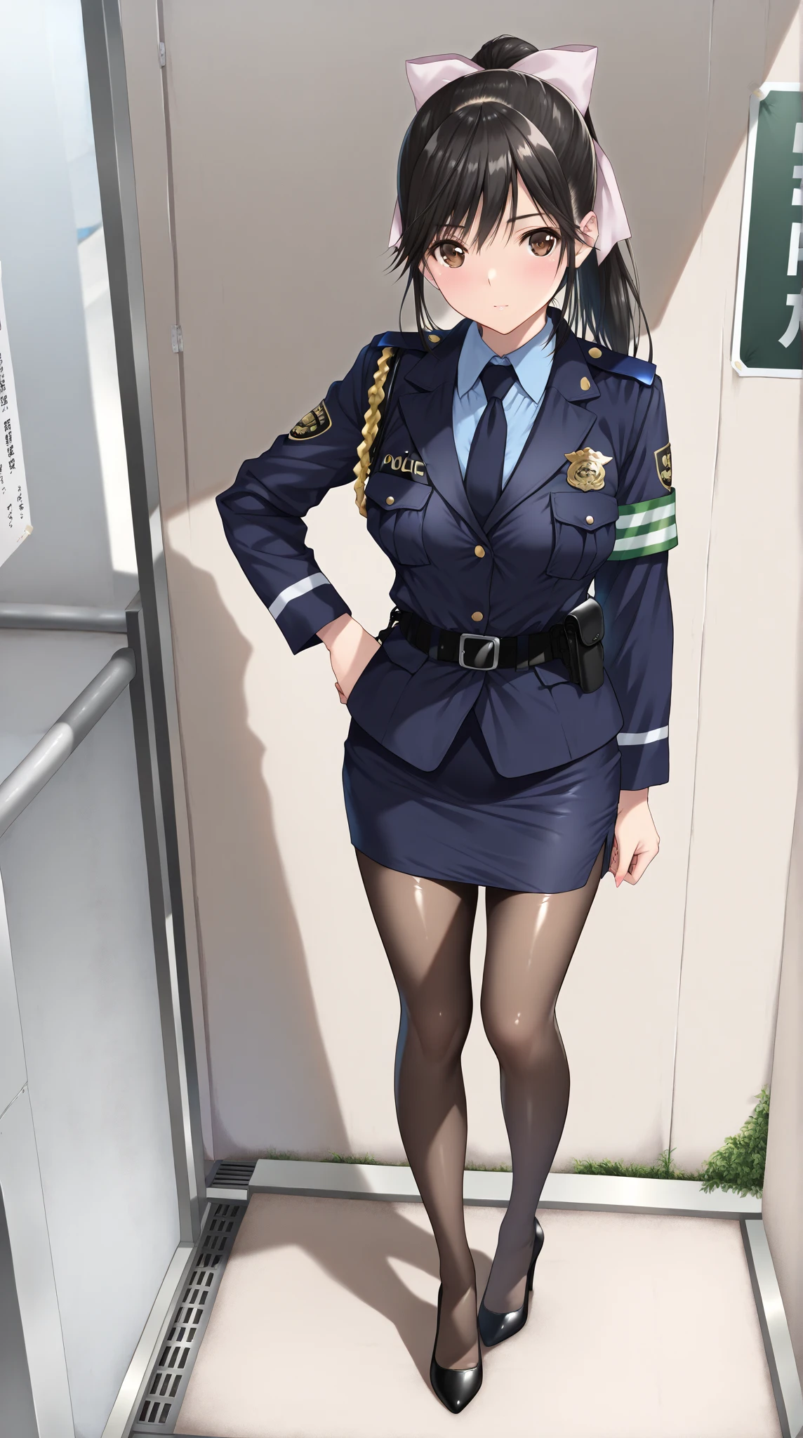 Cute girl, policewoman, wearing police uniform, full body, police, in-depth details