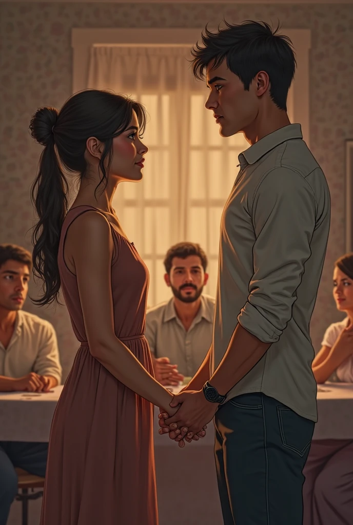 A man is in a house with his friend and he introduces him to a woman