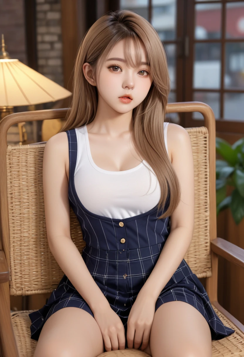 "A 23 year old woman、Natural brown hair lightly curled、Wearing casual clothes and relaxing in everyday life。She wore a comfortable denim mini and a simple black top.、I'm wearing sneakers and black pantyhose。Enjoy coffee at your favorite cafe、while reading a book、Having a calm and relaxing time。Her expression is filled with the joy of everyday life.、A warm atmosphere spreads around you。Through this scene、Please describe a relaxing moment in the daily life of a 23-year-old woman.。"