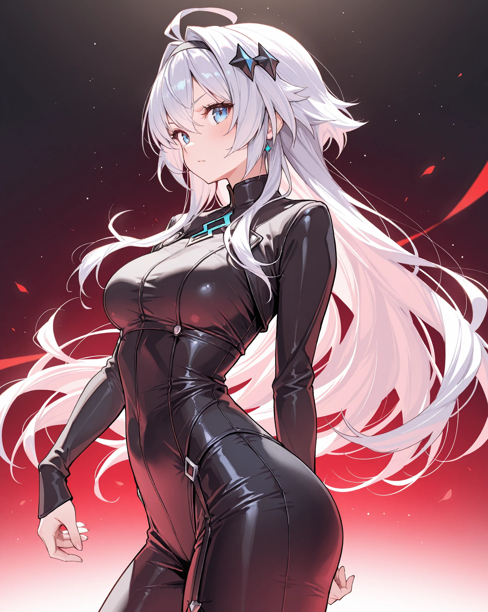 Shiro Masamune's style、Draw only one woman、in 8K, hiquality, hight resolution, ultra-detailliert, high-level image quality, hightquality、digitial illustration, Highly detailed, beautiful anime watercolors, Enamel Art、Precise human body structure、beautidful eyes, Draw detailed eyes、posterior view、Arched back、Big ass、Black rubber suit、Pose with buttocks sticking out、T back