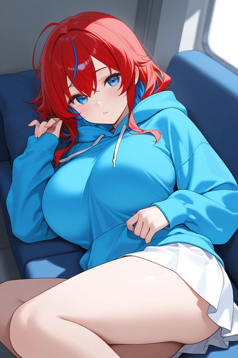 score_9, score_8_up, score_7_up, source_anime, 1girl, solo, nsfw allowed,
mari setagaya, human-form, 1girl, solo, long hair, looking at viewer, smile,, red eyes, red hair, fang,
Tight track jacket barely can hold her breasts, indoors, full body, very huge round breasts, massive breasts, very thick round plumpy thighs, large thighs, very wide hips, big round heart-shaped ass, tight clothes, milf, seductive, unzip her jacket, 10'5 feet tall, teasing the viewer, tight black short, cat ears, sitting on bed