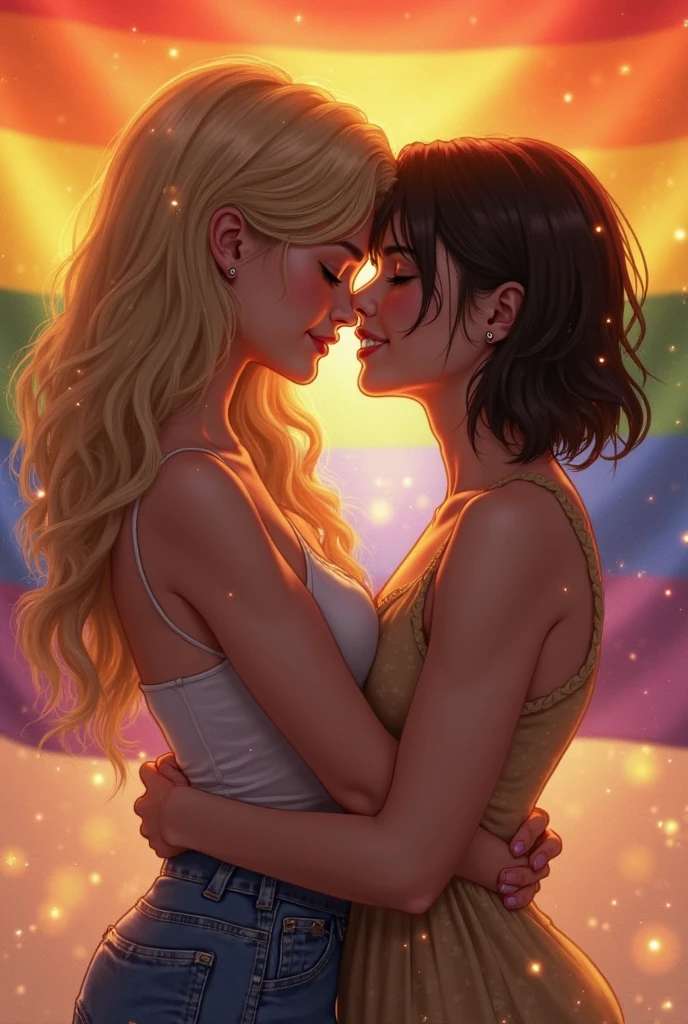 two women kissing each other in a dark room, lesbian kiss, lesbian embrace, two women kissing at a carnival, lesbians, kiss, lesbian, kissing, kiss mouth to mouth, kissing together cutely, filmstill, aurora aksnes and zoë kravitz, screenshot from a movie, kissing each other, full scene shot, x, portrait of two girls kissing