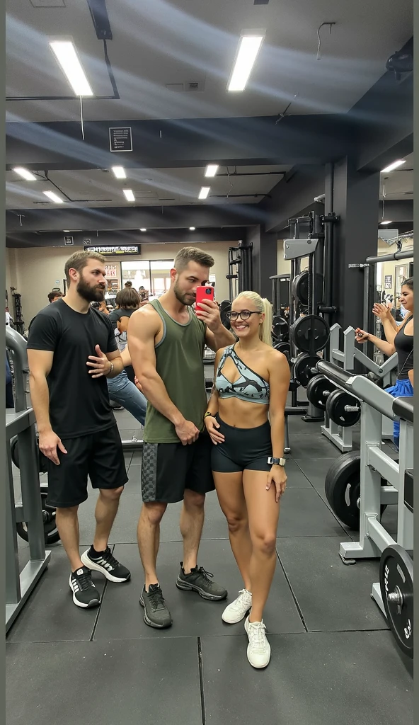 Woman and man, in the background a film academy, strong and muscular features