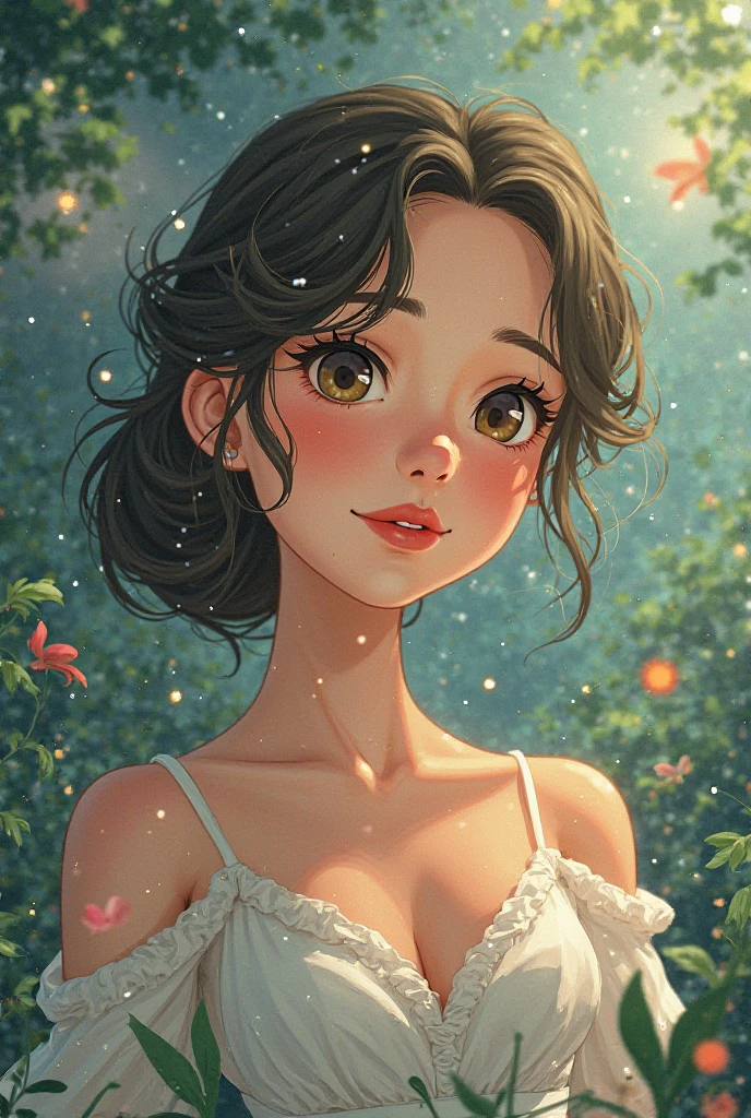 Beautiful girl with a cute smile, white skin, dark black hair, light body, yes, old-fashioned British dress, rustic style, dark sea eyes
