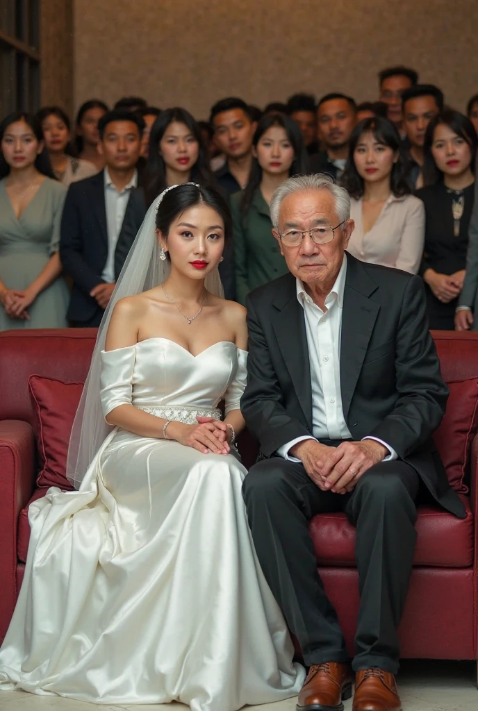 A wretched uncle hugs a beautiful woman