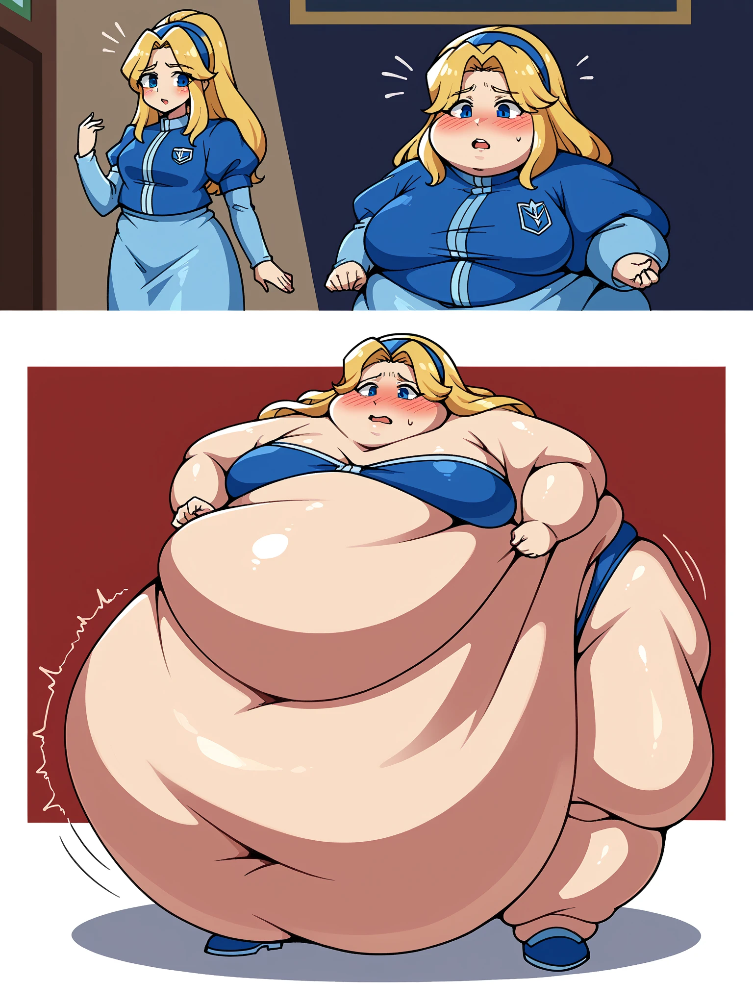 Big belly, obese, Looking at viewer, jumpsuit