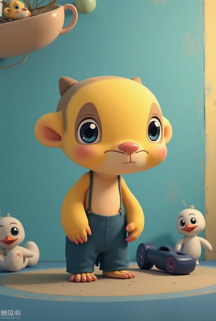 Prompt: https://i.imgur.com/22SmQB5.jpeg homem branco, loiro,de olhos castanhos, blusa preta, disney style, chibi, full body, cute, smiling, unreal engine, detailed, ultra high definition, 8k