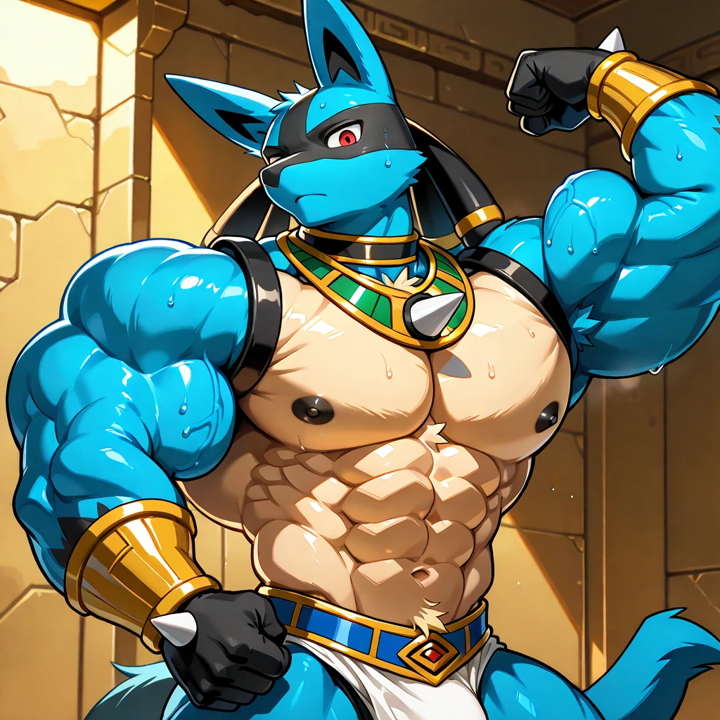 Furry, detailed, ultra detailed, high quality eyes, ultra quality eyes, (solo:1.5), (Bandit Heeler, dog, canine, dad bod, nipples, looking at viewer, smug smirk, half-closed eyes, dancing, male:1.5), (gold armlets, desert bellydancer outfit, face veil, thin gold waist chains, heavy crotch lines:1.5), background, detailed background, royal desert court, (by meesh:1.5), by zaush, by siroc, by jrjresq, by claweddrip, by waspsalad, by teranen, (by chunie:1.05), by canaryprimary, by dacad, by zackary911, by dimwitdog, by pudgeruffian