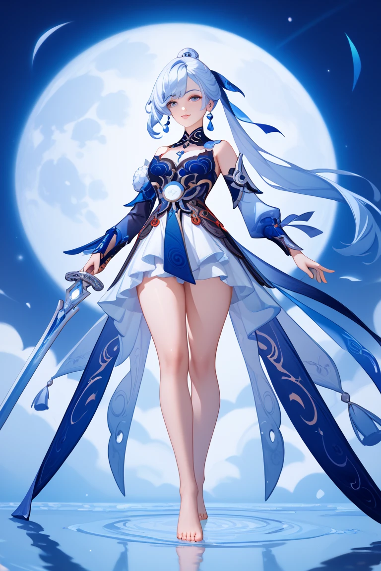 (ganyu \(genshin impact\)((masterpiece、8L、WAR Photo、highest quality、Realistic painting style、Cinematic Lighting、Backlight)) medium breasts、Great cleavage,A little bit of side boob is visible、Neck length laser tights、One Girl, alone,Long legs、Thin legs、Perfect Style、Long Hair, Blue Hair, Purple eyes,horn、Neck bell, Black 80 denier pantyhose, Removable sleeves, Black gloves, Pelvic Curtain、Dynamic pose, Has a bow weapon, Starry Sky、Night scene, (Particles of light: 1.1), Thick Fog、Crystal AI