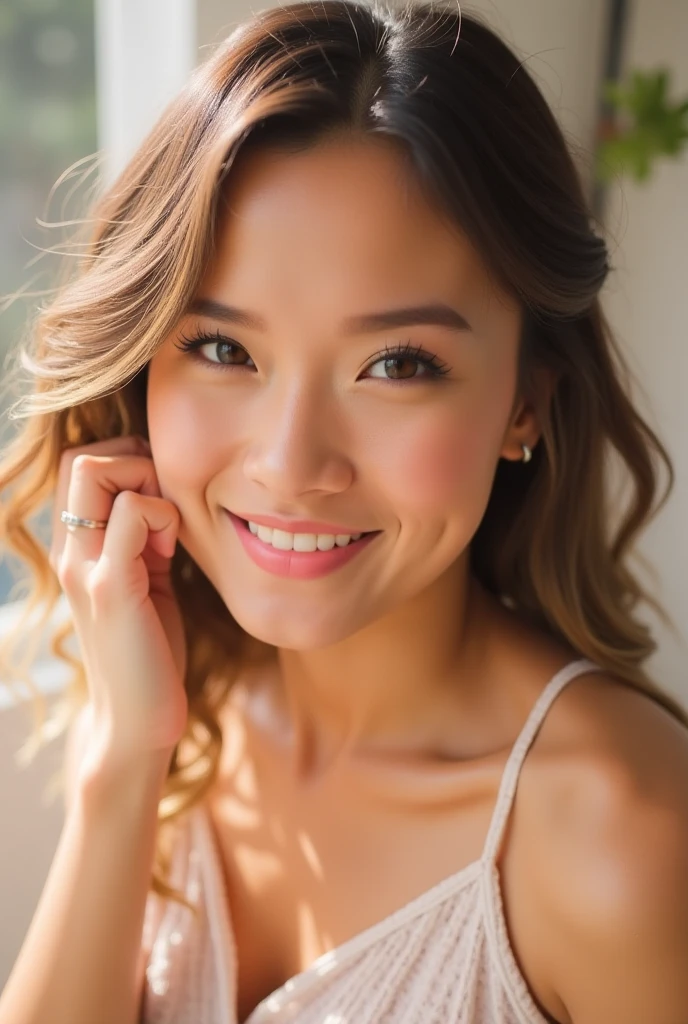 ((highest quality、8k))、Japan、66 years old、voluptuous woman、One Girl、(Slim figure:1.3)、Highly detailed face、Detailed lips、Fine grain、double eyelid、smile、((bra,panties))、((Upward glance:1,5)),In front of the wall