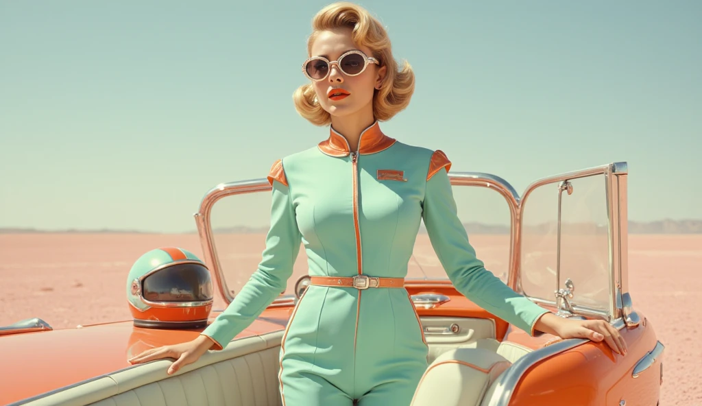 4k image from a 1970s science fiction film, imagem real, Estilo Wes Anderson, pastels colors, a women wearing retro fashion clothes and dringking black coffee, wearing underwear, Luz Natural, cinemactic, Psicodelia, futurista estranho, retro-futurista,