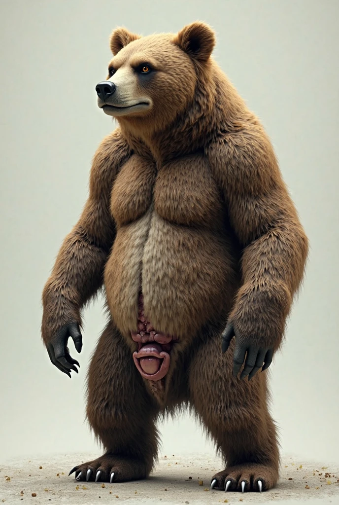Ultra HD image of an obese naked werewolf man next to a bike, happy face