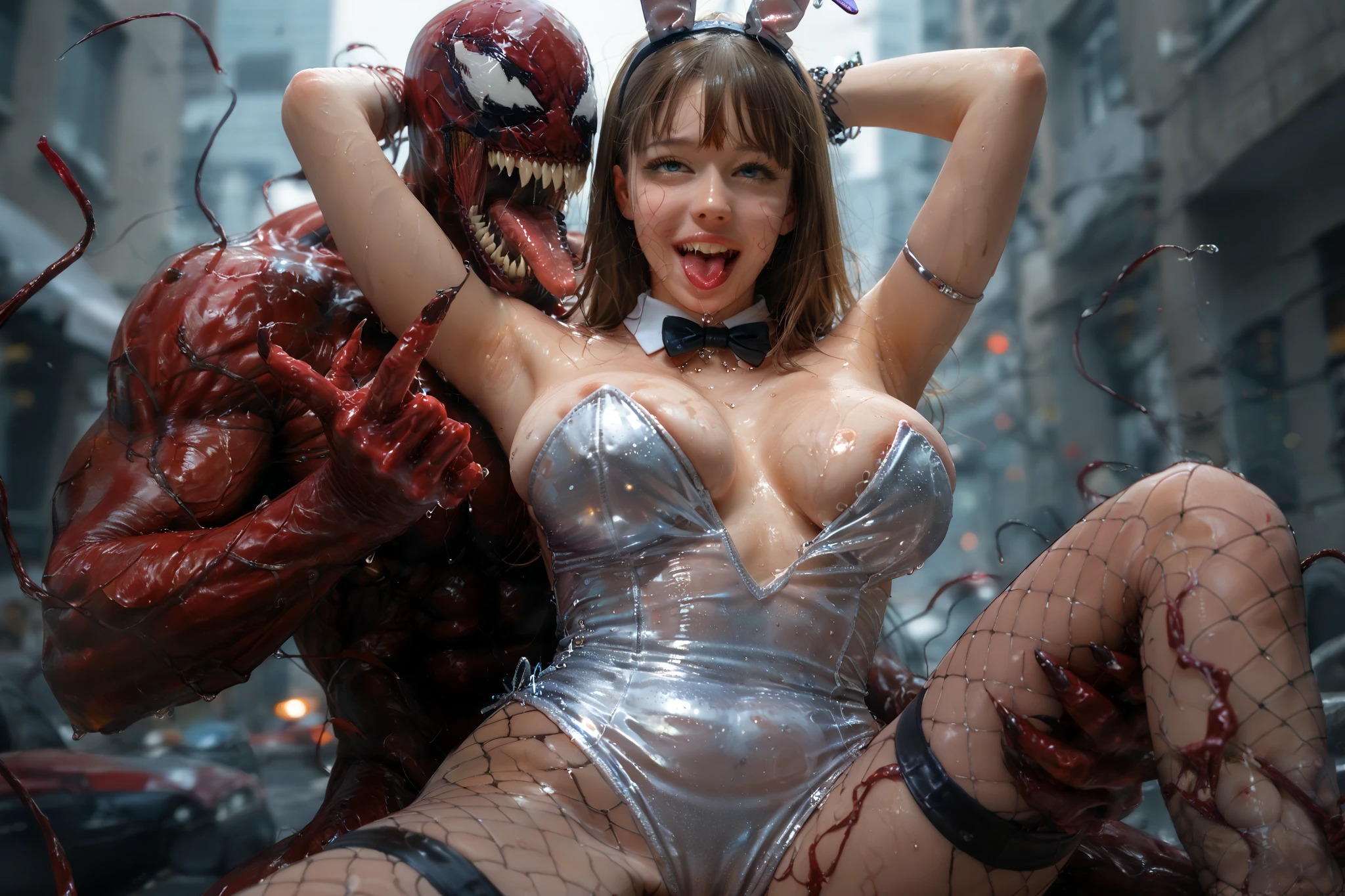 (masterpiece, best quality), 8k, portrait of Sophie Marceau, dark blue tank top, (((naked medium saggy breasts))), long hair, ((pubic hair)), vagina, (((assaulted by monsters:1.2))), ((she is beaten:1.2)), ((hit action movement effect)), (((aggressive monstrous men))), (((totally wasted))), (((surrounded))), (((head slapped))), (((vagina view))), (((thick cum squirt))), (((insanely big penis))), (((fast brutal movement effect:1.2)))