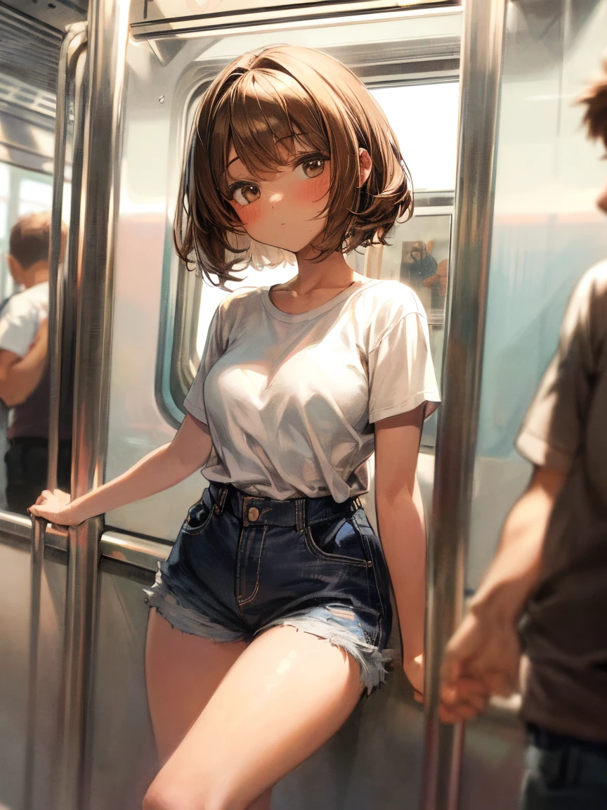 underwear、14-year-old female、More than one person、Embarrassed、Watery eye、crowded train