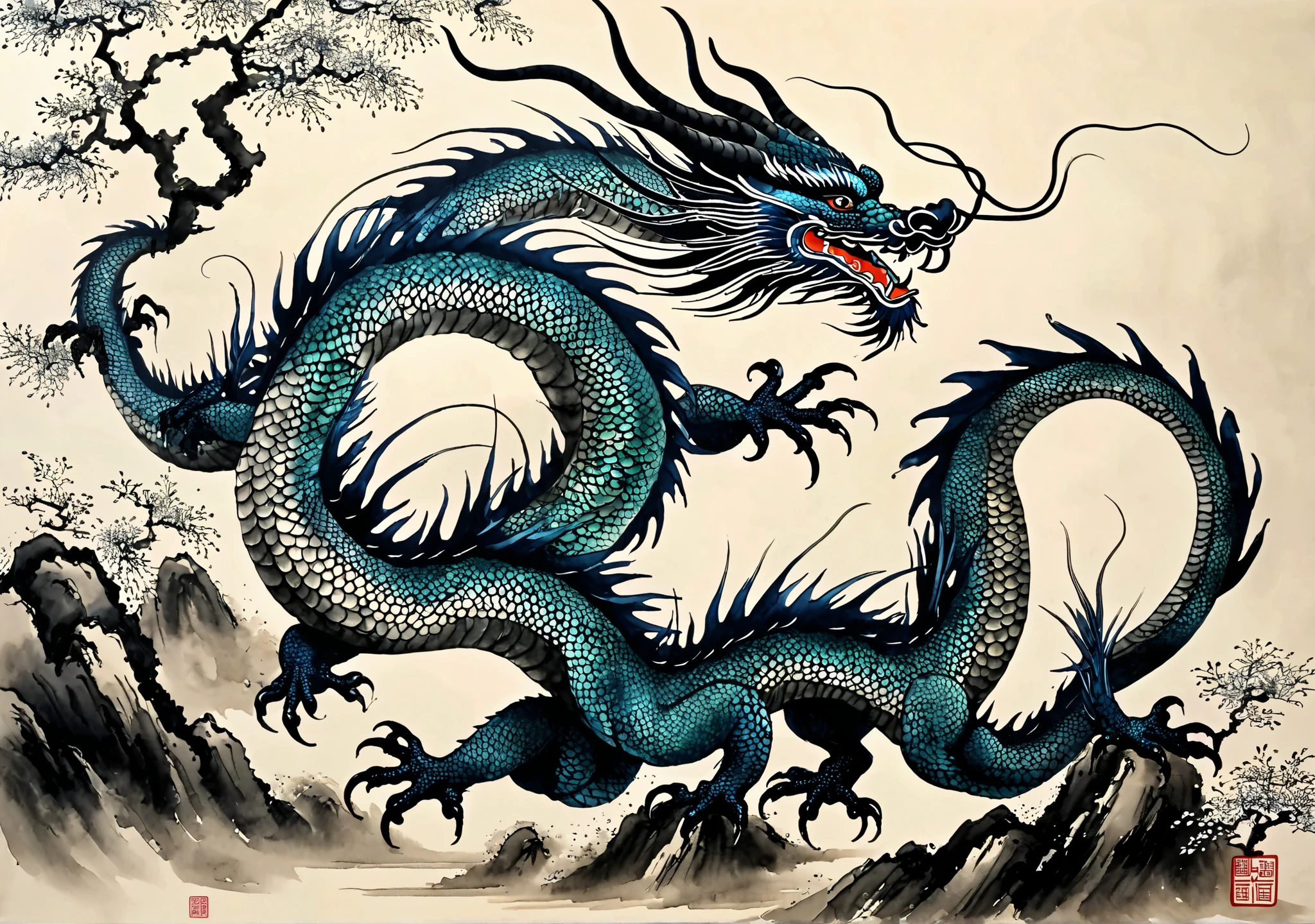 Oriental Dragon 　 ink painting　Top Quality