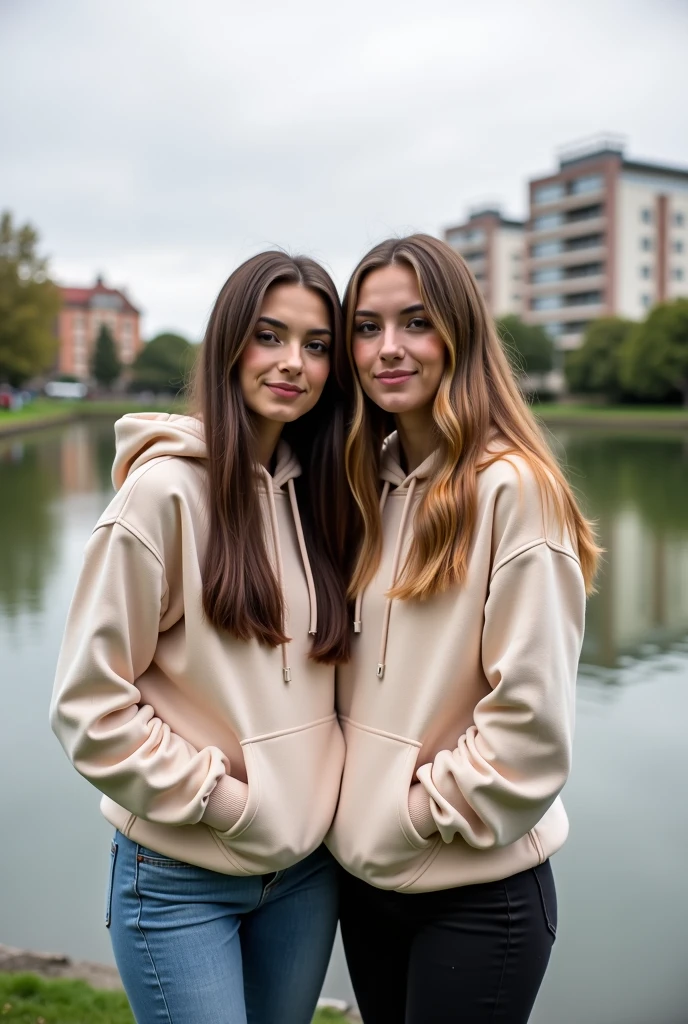 Make a girl with blonde hair, green eyes, freckles, light skin and dressed in a pink t-shirt, then make another girl with black hair, brown eyes and glasses, both of them are very close friends and love each other a lot.
