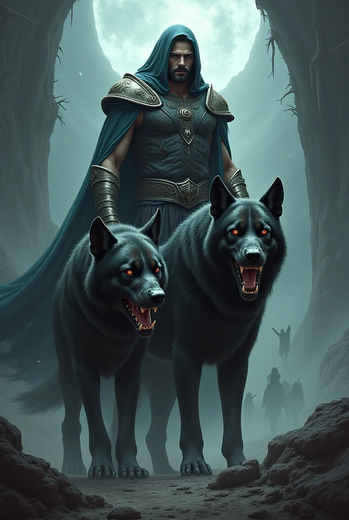 (duo), male bahamut and female wolf, by taran fiddler, [by null-ghost],  detailed beautiful eyes, romantic, detailed hands, cave, hugging, protective male,