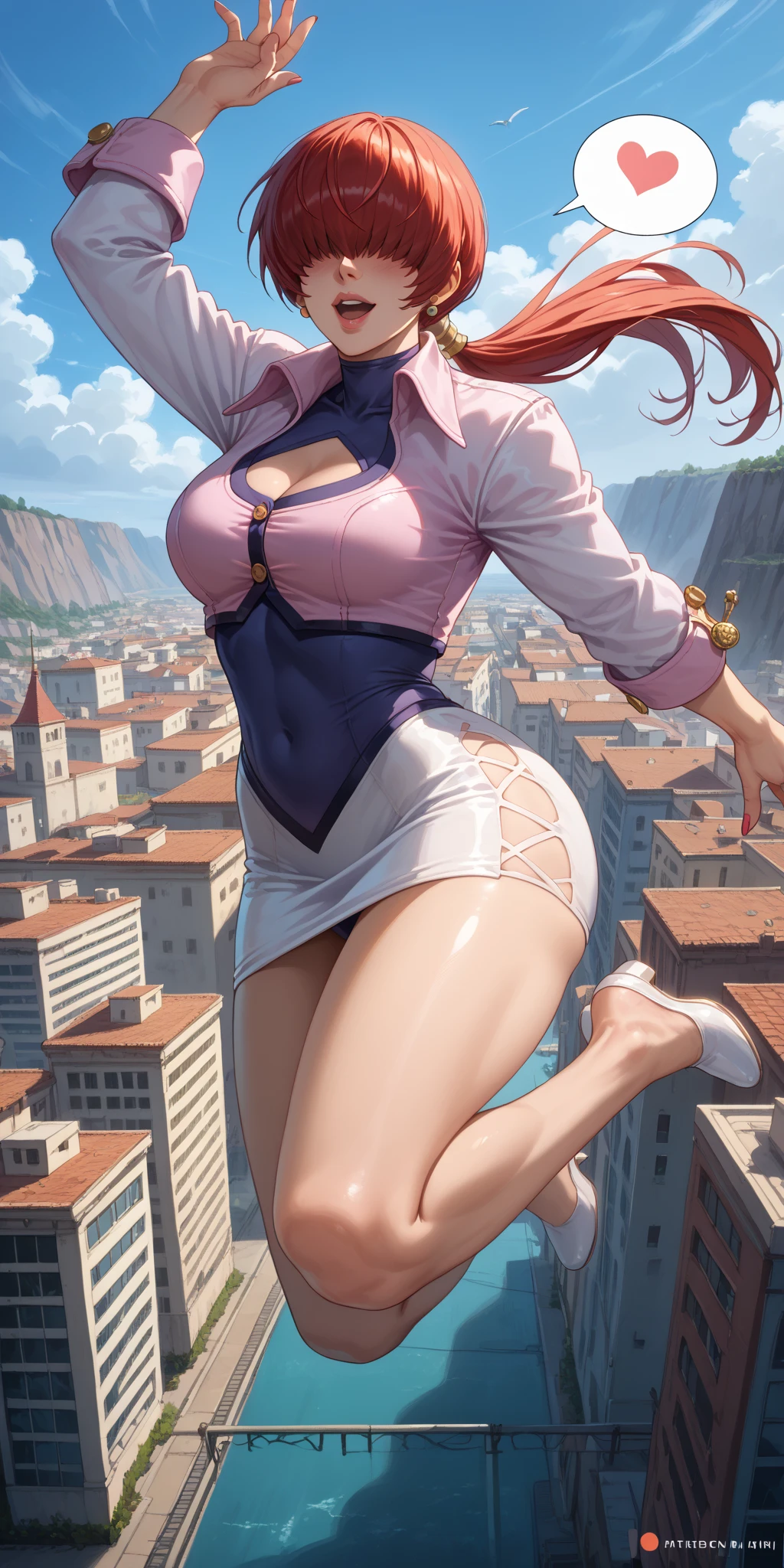 Sexy giantess with dress, red hair, and blue eyes walks with her long, hot legs, destroying everything in her path. She is looking down at the little humans who are at the height of her heels with a face of contempt towards them. Giantess, Goddess, sexy legs, heels, hot, curvaceous body, mommy issues, small town, small people, tiny people, macrophilia, perspective from below.