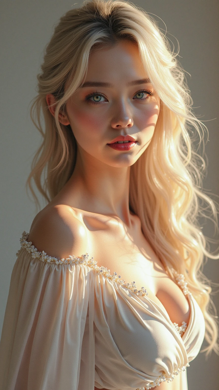Korean idol style、Blonde、Green Eyes、Beauty、Big Breasts、Gluttony