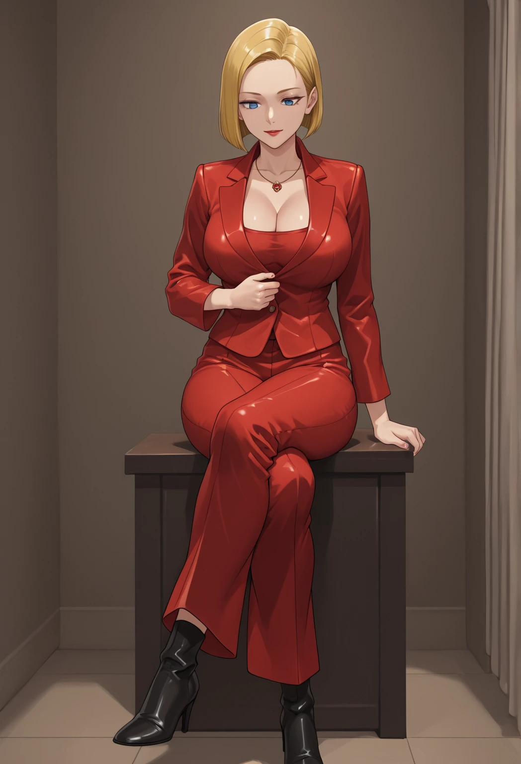 (high resolution, Photorealsitic, realisitic, top-quality, Photorealsitic), (A MILF, 28 year old, 8K, Raw foto, top-quality, masterpiece), A sexy, low cut, blonde hair, A detailed face, A sexy, looking at viewert, corsets, Red dress, ((Narrow-eyed, eye liner, Hanging, Slender eyes, dark yellow eyes, Pointed ears)), Colossal, cleavage of the breast, glistning skin, high gloss skin, Professional Lighting, Blur the background, Mature cool and beautiful face, full body Esbian, get angry