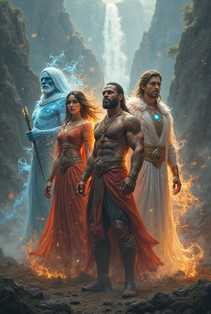 Three male warriors with the power of water, wind and earth