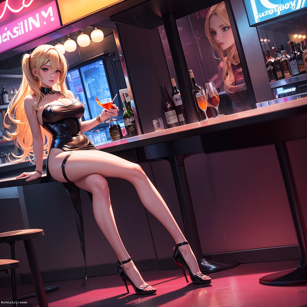 blond woman in a fishnet top drinking out of a bottle, belle delphine, lalisa manobal, gogo dancer, 2 5 yo, misa amane *, misa amane, 2 0 yo, 20yo, in a strip club, lalisa manoban of blackpink, 1 8 yo, with a drink, taken in night club