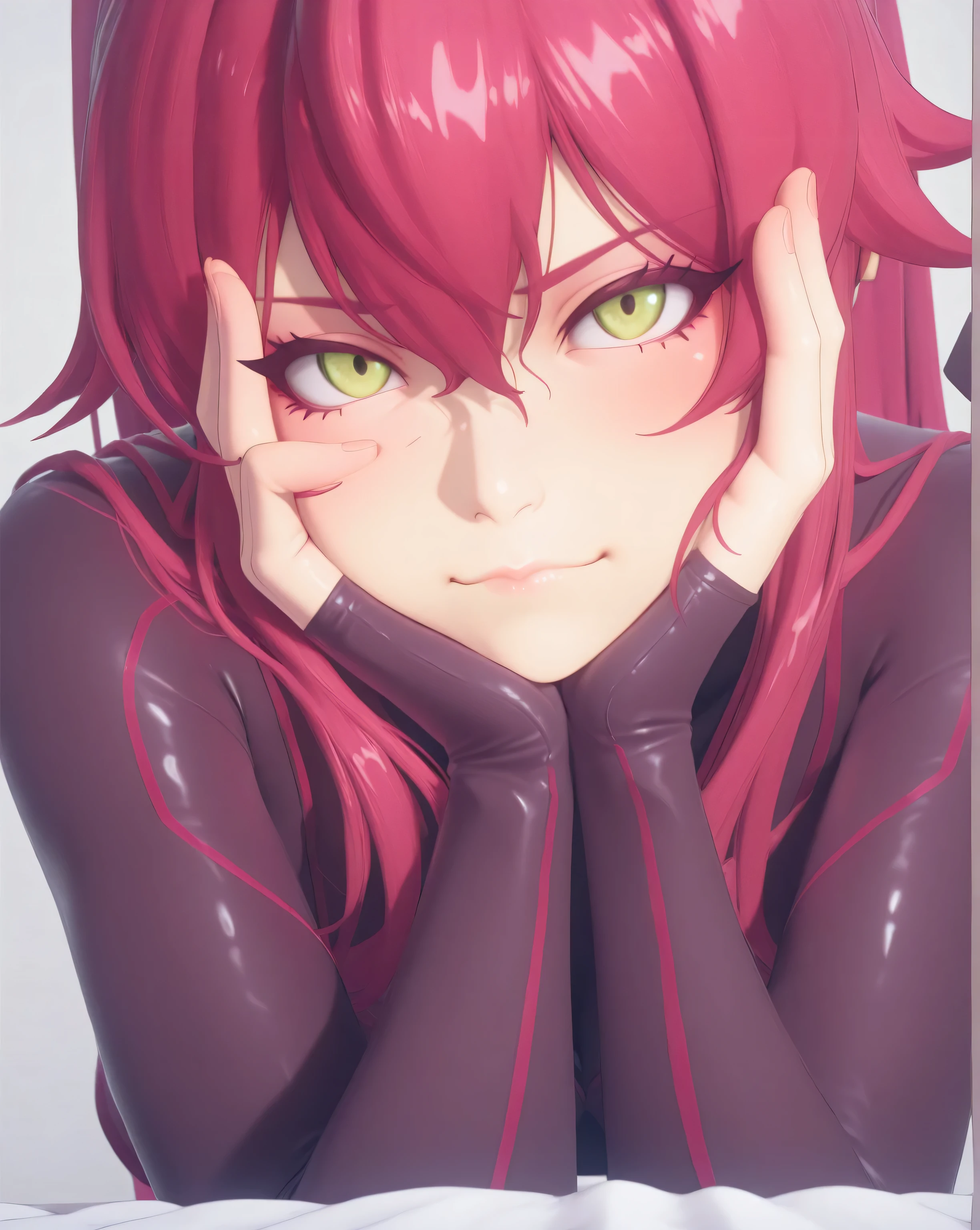 3dmm,Masterpiece,best quality, evil twin ki sikil:1.0, evil twin ki sikil outfit:1.0, black nylon bodystocking, anime 3D art style, silky clothes, bright colors,highly detailed,expressive facial features,dynamic pose,4k resolution,Arnold rendering masterpiece, very detailed picture, soft lighting, perfectly detailed face