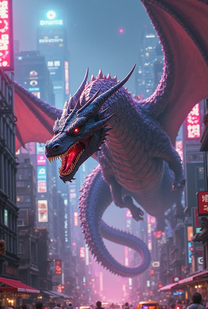make a picture of a dragon eating tall buildings