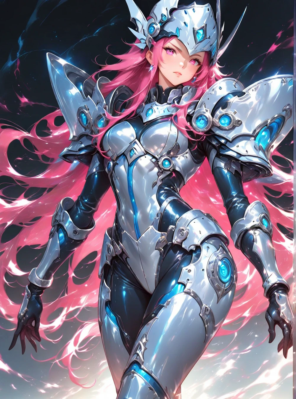 ((Highest quality)), ((masterpiece)), (detailed), （Perfect Face）、The woman who is a mechanical weapon, whose entire body has become completely mechanical and no fleshy parts remain, is the mechanical weapon Lacus Clyne, with blue eyes and semi-long pink hair. Her entire body has been mechanized and turned into a weapon, and she is a beautiful female mechanical weapon with a sexual function.、A completely mechanical weapon woman、A female mechanical weapon whose body has been dismembered and undergoing maintenance in a laboratory.
