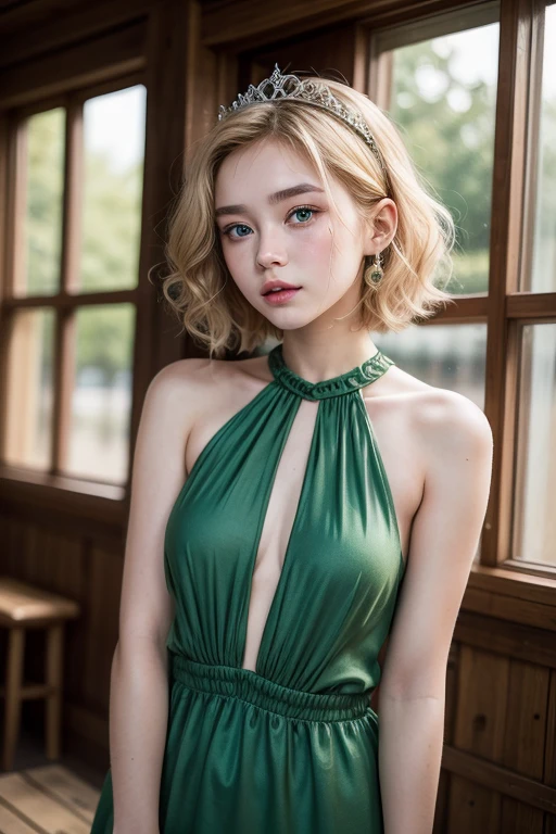 A woman of beauty sit on the bed in a bedroom, Tight micro thin dress white and gold color, 98k, deep neckline {{Masterpiece}}, Best Quality, High Quality:1.4), {{[[FRONT LOOK}}, eye_contact, Various poses)]], very pretty look face, and very pretty eyes, cute images, lovely images, {{whole full body}}, {{{{{{{{Long legs}}}}}}}}, {{{{slim sexy body}}}}, {{{{{{Tall woman}}}}}}, {{177 cm tall}}, solo, beautiful, lovely, revealing nipples, plump breasts, perfect curve adorable, pale skin, {{18to 22 years old German girl}}, look beautiful German girl and blue eyes or green eyes with platinum blonde hair color), Nordic German young girl, {{{{{{{{{{full body}}}}}}}}}}, {{{{{{{{{{high_heels}}}}}}}}}},