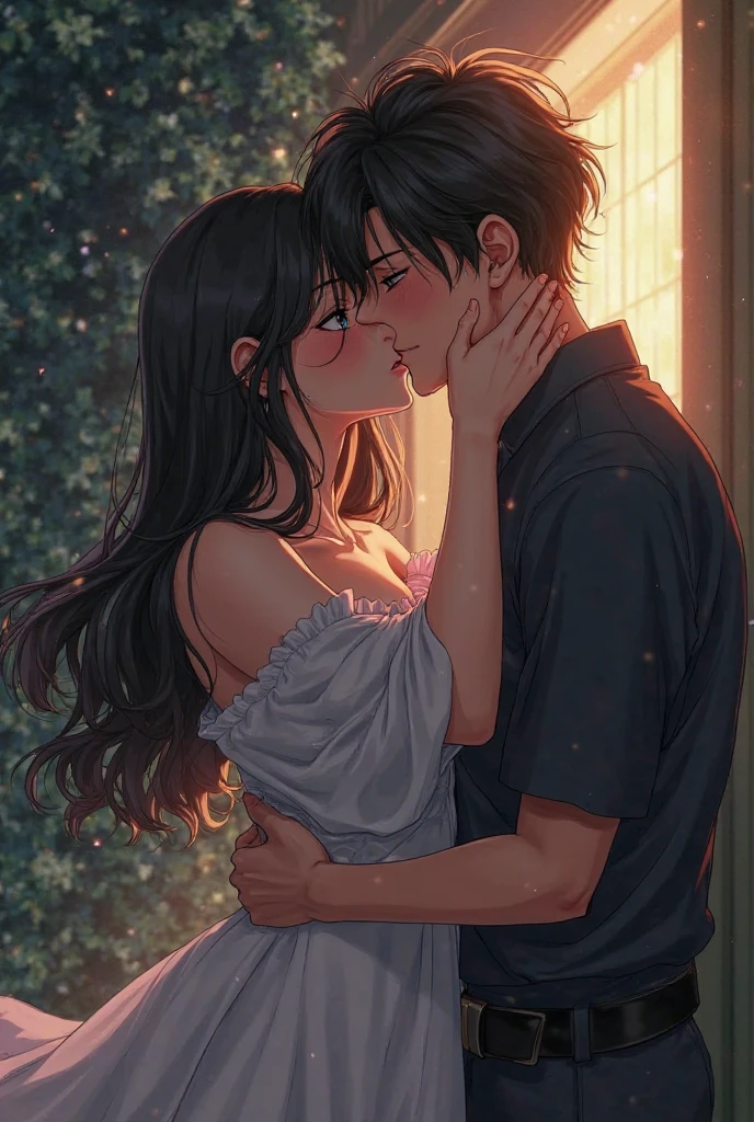 1 couple kissing intimately, romantic couple kissing tenderly, two lovers kissing passionately, embracing couple kissing softly, young couple kissing cutely, intimate kiss between romantic partners, tender kiss between lovers, passionate kiss between two people, lovers' kiss, romantic kiss, intimate kiss, tender kiss, soft kiss, cute kiss, anime screenshot, anime scene, highly detailed, high resolution, warm color palette, vibrant colors, anime style, photorealistic, cinematic lighting, anime style, 8k, masterpiece