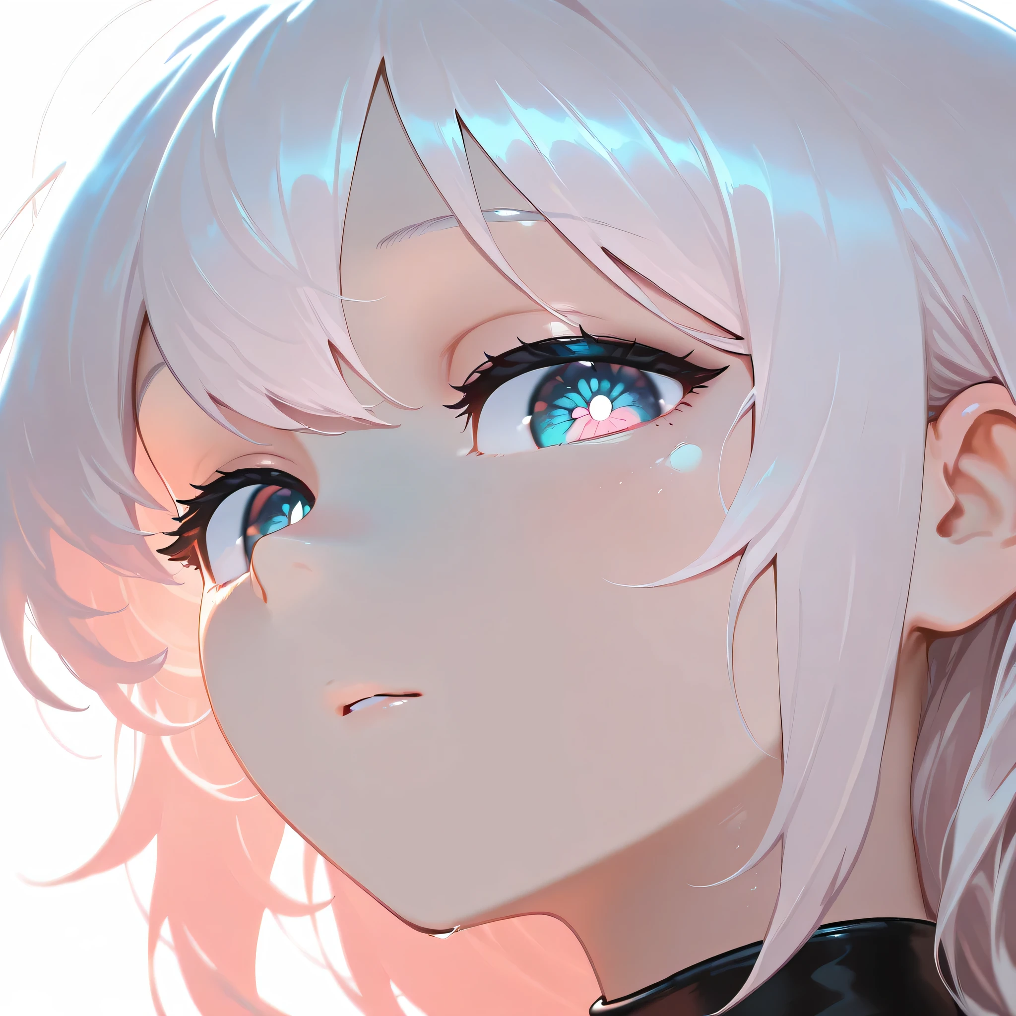 Masterpiece, top quality, GREAT QUALITY, latest, beautiful lighting, cinematic angle, 1 girl, beautiful eyes, watching viewers, close up eyes, ONE COLOR BACKGROUND, SIMPLE WHITE BACKGROUND, character design style, no text
