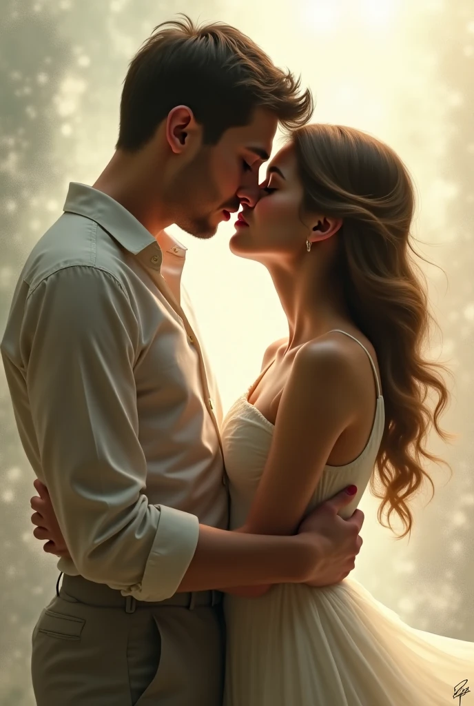 The woman kisses the man