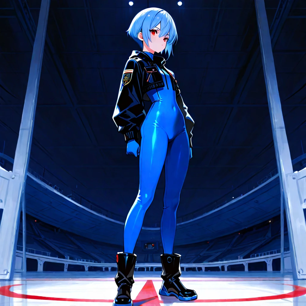 Anime painting, 1 cute femboy, flat chest, red eyes, Navy blue short ...