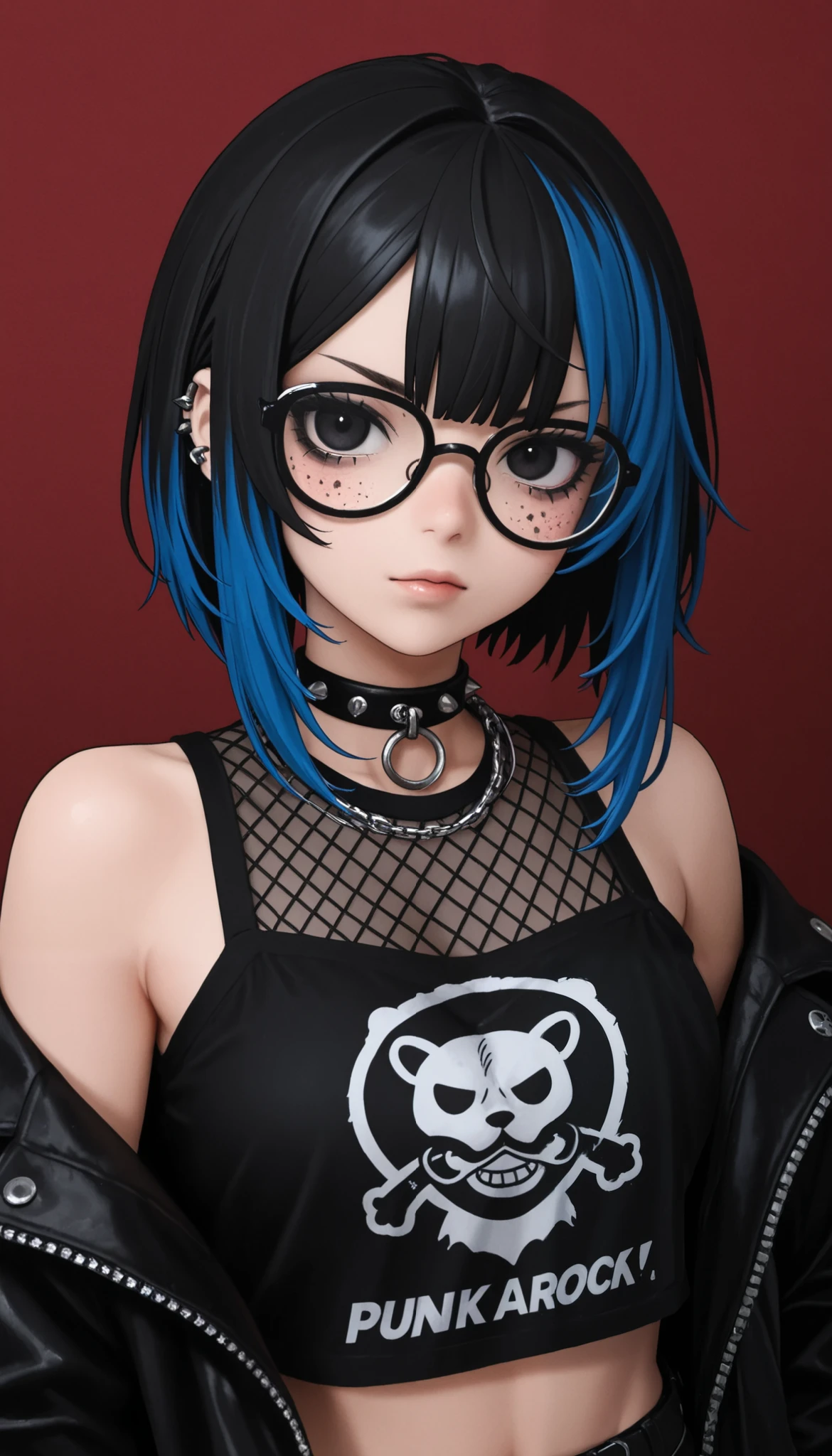 black tabby glasses、punk rock style、Ultramarine Hair
