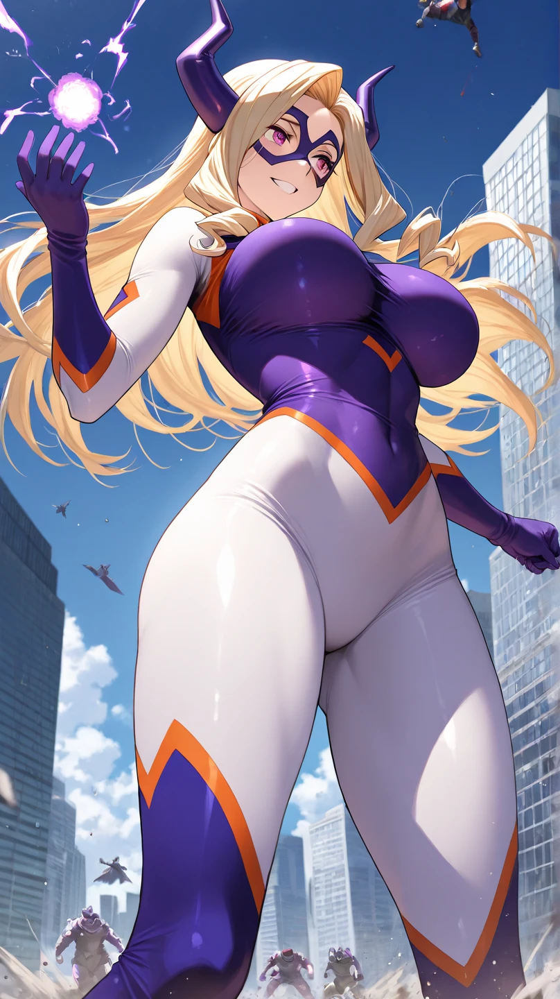 ((Masterpiece)), (Best Quality), ((Super Detail)), ((((((watercolor speedpaint Illustration)))))), ((kitsune)), ((((Megaman Battle Network)))), ((((Net-navi)))), (((battlesuit))), ((space suit)), ((((fluffy kitsune tails)))), ((((floofy fox tails)))), ((Fox tail)), (((THICK TAILS))), ((plump hips)), Gold blonde constructed hair, (((((long ribbons as hair))))), Pale skin, (whiskers), (White pupils), (Digital eyes), (((Plump breasts))), (glossy skin), adult, (Mommy), (narrow waist), cute, enchanting, ((fox ears)), beautiful face, mischievous expression, slightly blushing, ((((Purple and gold opaque tight suit)))), ((Artificial intelligence companion)), dynamic pose, looking at viewer, ((digital internet background)), ((Sea of data)), streams of blue data, Internet, (high resolution), (sharp focus), (volumetric lighting), (textile shading), vibrant colors