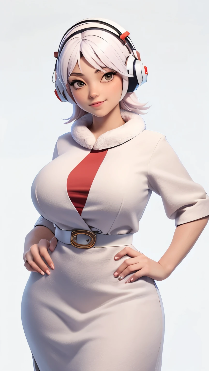 (1 girl, Alone, Masterpiece, 4k, Best Quality:1.2, (cowboy shot), Best Quality:1.2, good hands, showy, (perfect hands, perfect anatomy)),
utaop, headphones,blush, White dress, fur over one, red and white hair, multicolor fur, High average,
((medium breasts, big hips, looking at the viewer)),
((simple background, White background)),