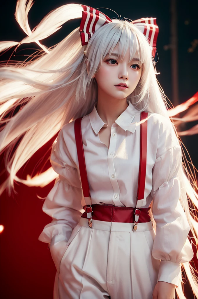 masterpiece, best quality, illustration, {Beauty Girl}, Beauty Girl, (Flames: 1.2), (Behind the Nuclear Explosion: 1.3), Rain, Fine Lighting, Fine Water, (Beauty Eyes: 1.1), Expressionless, Palace, Azure Hair, Disheveled Hair, Long Bangs, Hair Between Eyes, (Whitegrey Dress: 1.1), Black Ribbon, White Bow Tie, Abdomen, Big Forehead, Blank Stare, Flower, Long Sleeve