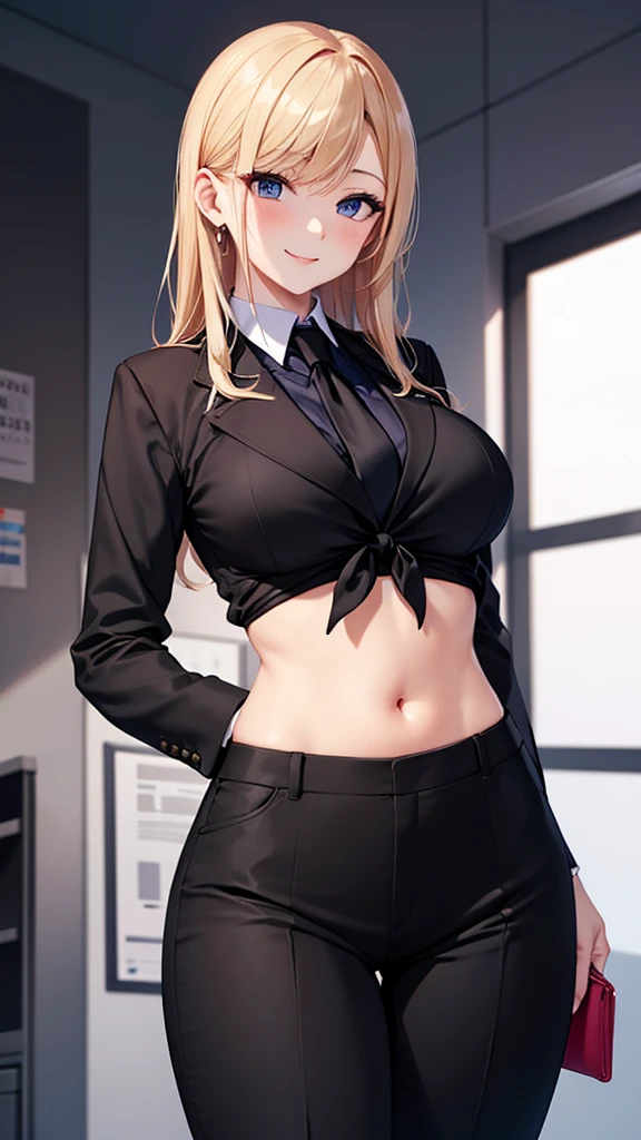 Women in crop top waitress uniform, showing navel