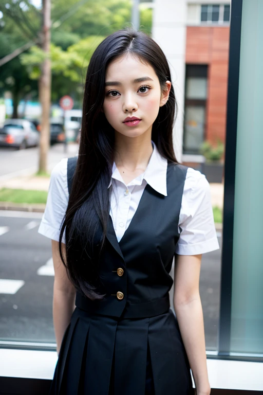 2 18-year-old females,Female Love， long hair, RAW photos, Original Photography，Bokeh (realism: 1.4, Practical), High-detail CG unified 8K wallpaper, 1 Girl, ((Tall figure: 1)), (Small cleavage: 1), Return to Viewer, ((Frontal view)), (HQ Skin: 1.4), 8K Ultra HD, Digital SLR Camera, Soft Light, high quality, Film Grain, Fuji XT3, ((Very detailed school uniform,、Short skirt、cardigan skirt、stripe、badge:1.5)), ((night，outdoor, in school))) Long beads, whole body肖像,((Layered short hair, Black Hire,Small cleavage:1.2)),(looking at the audience:1.4),(whole body:1.8)，2 girls together，Female Love，Female classmates，Alumni，amour